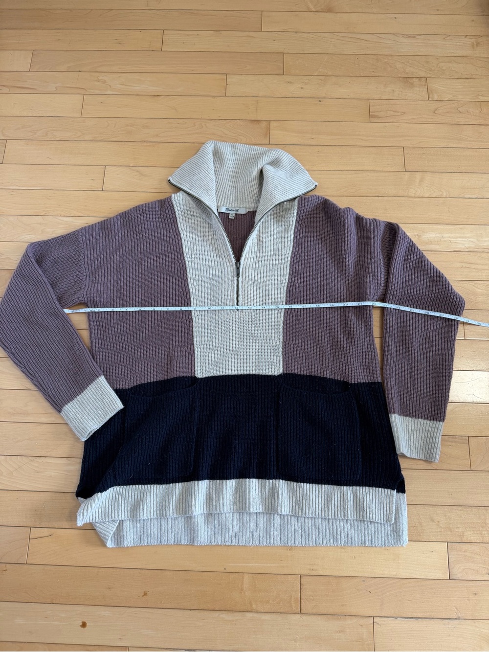 Madewell Colorblock Merino Wool Half Zip Sweater XS Oversized